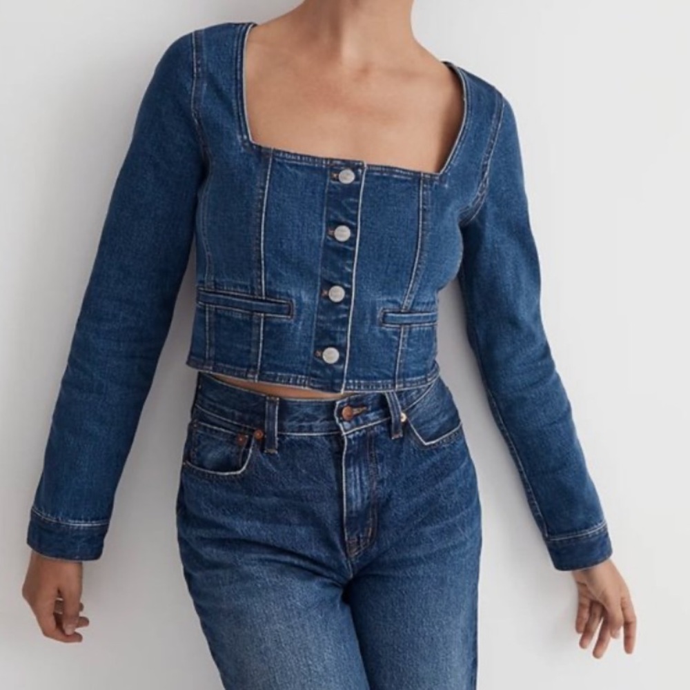 Madewell Denim Square Neck Top in Hallwood Wash: NWT! - Picture 5 of 8